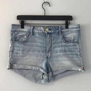 AEO light wash super stretch shorts